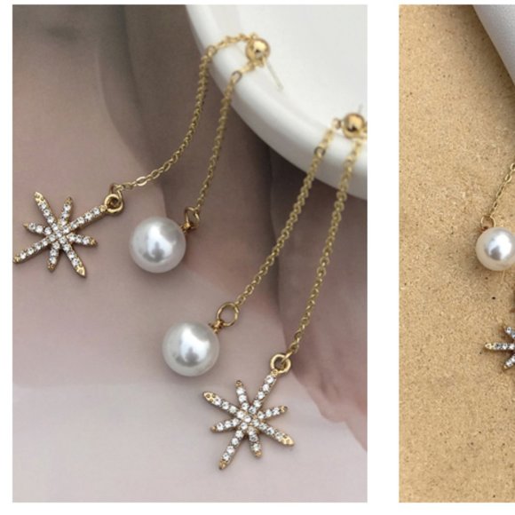 💙Star Shiny Pearl Threader Earrings - Picture 9 of 12